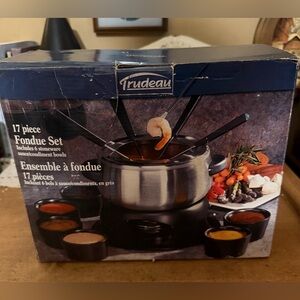 17 Pc Stainless Steel Fondue Set 6 Stoneware Bowl Trudeau Heavy Duty
